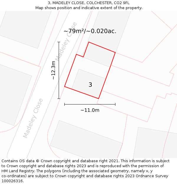 3, MADELEY CLOSE, COLCHESTER, CO2 9FL: Plot and title map
