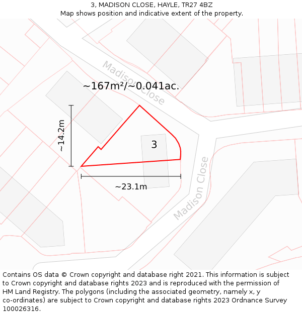 3, MADISON CLOSE, HAYLE, TR27 4BZ: Plot and title map