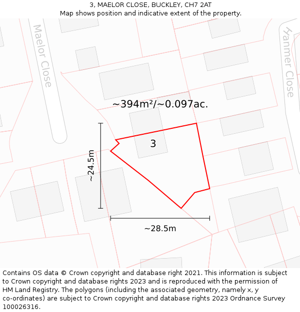 3, MAELOR CLOSE, BUCKLEY, CH7 2AT: Plot and title map