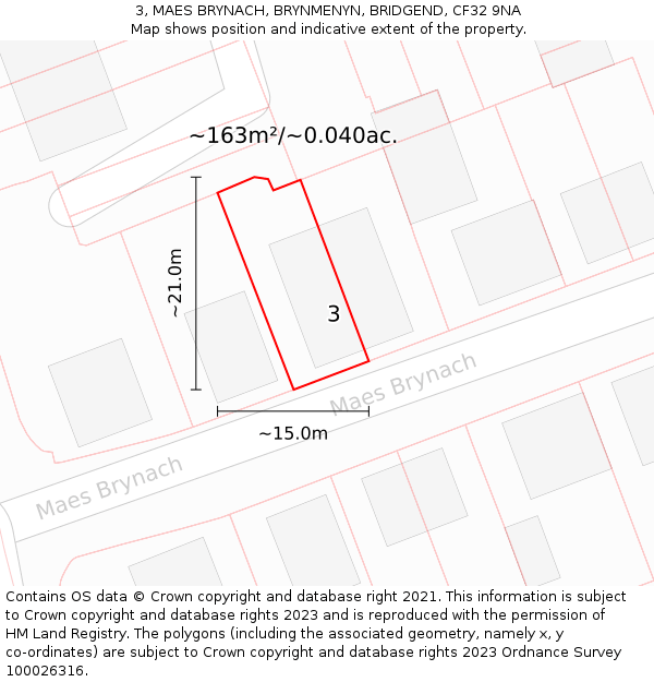 3, MAES BRYNACH, BRYNMENYN, BRIDGEND, CF32 9NA: Plot and title map