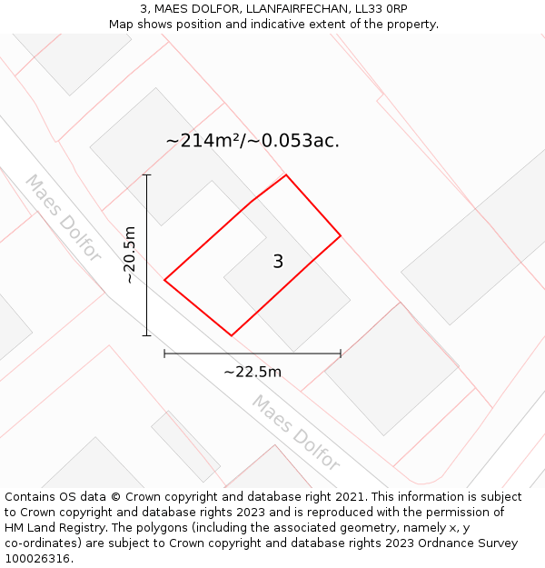 3, MAES DOLFOR, LLANFAIRFECHAN, LL33 0RP: Plot and title map