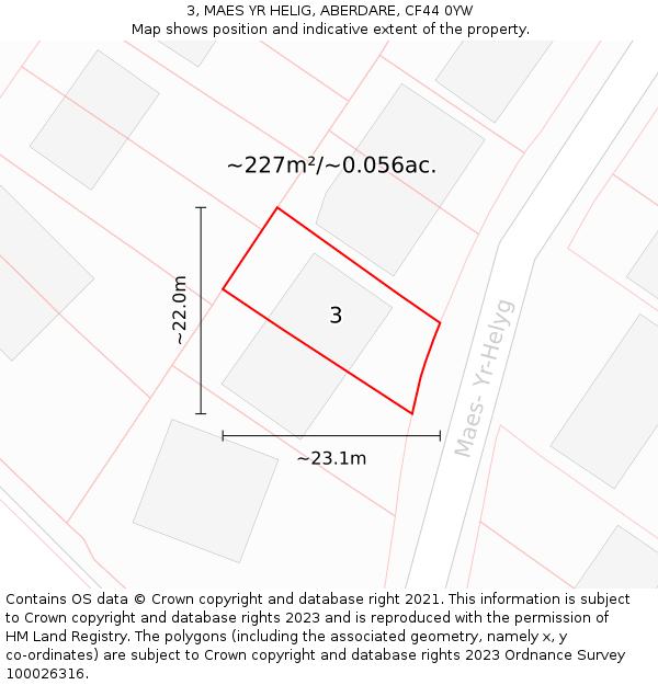 3, MAES YR HELIG, ABERDARE, CF44 0YW: Plot and title map