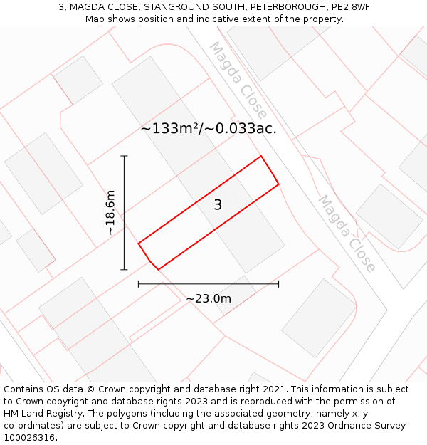 3, MAGDA CLOSE, STANGROUND SOUTH, PETERBOROUGH, PE2 8WF: Plot and title map