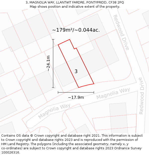 3, MAGNOLIA WAY, LLANTWIT FARDRE, PONTYPRIDD, CF38 2PQ: Plot and title map