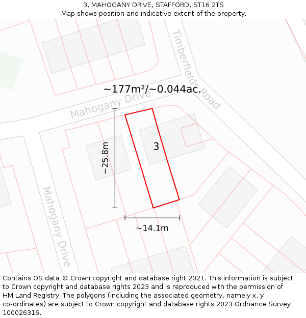 3, MAHOGANY DRIVE, STAFFORD, ST16 2TS: Plot and title map