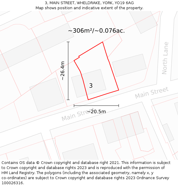 3, MAIN STREET, WHELDRAKE, YORK, YO19 6AG: Plot and title map