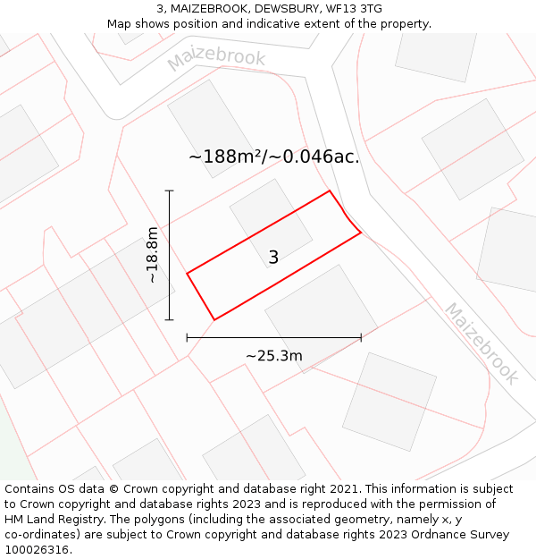 3, MAIZEBROOK, DEWSBURY, WF13 3TG: Plot and title map