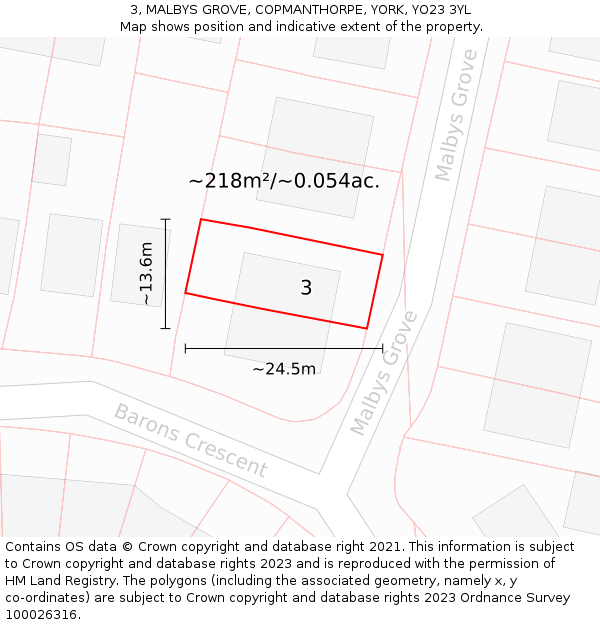 3, MALBYS GROVE, COPMANTHORPE, YORK, YO23 3YL: Plot and title map