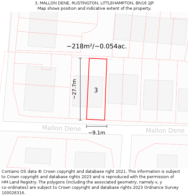 3, MALLON DENE, RUSTINGTON, LITTLEHAMPTON, BN16 2JP: Plot and title map