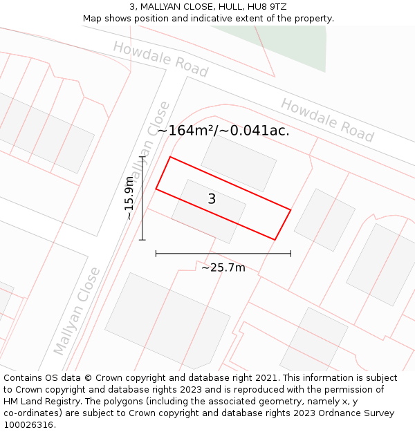 3, MALLYAN CLOSE, HULL, HU8 9TZ: Plot and title map