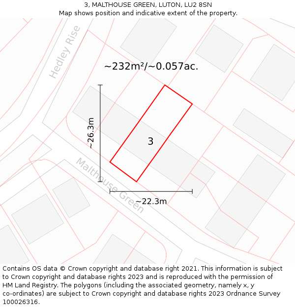 3, MALTHOUSE GREEN, LUTON, LU2 8SN: Plot and title map