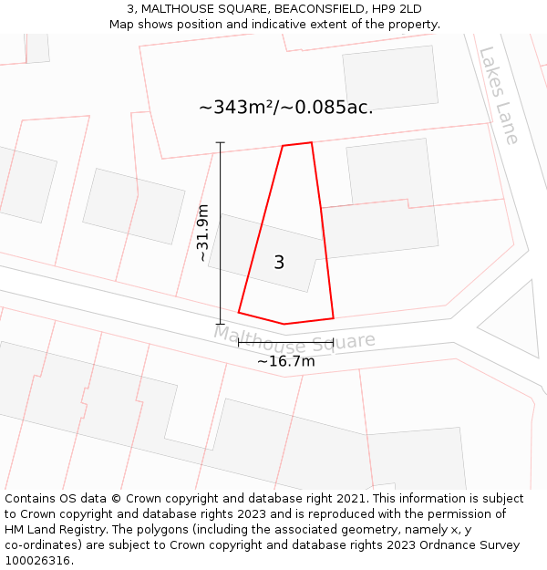 3, MALTHOUSE SQUARE, BEACONSFIELD, HP9 2LD: Plot and title map