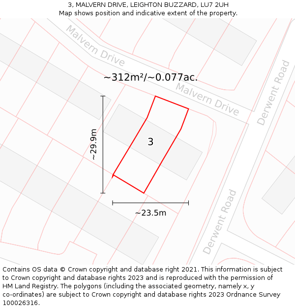 3, MALVERN DRIVE, LEIGHTON BUZZARD, LU7 2UH: Plot and title map