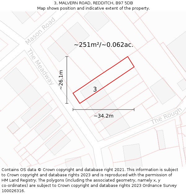 3, MALVERN ROAD, REDDITCH, B97 5DB: Plot and title map