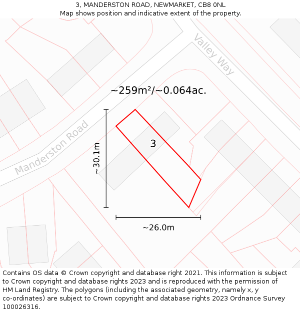 3, MANDERSTON ROAD, NEWMARKET, CB8 0NL: Plot and title map