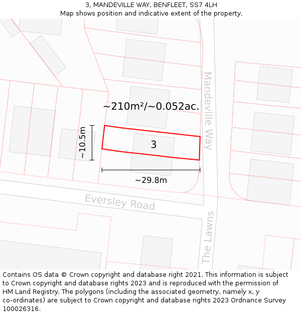 3, MANDEVILLE WAY, BENFLEET, SS7 4LH: Plot and title map