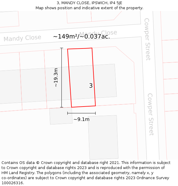 3, MANDY CLOSE, IPSWICH, IP4 5JE: Plot and title map