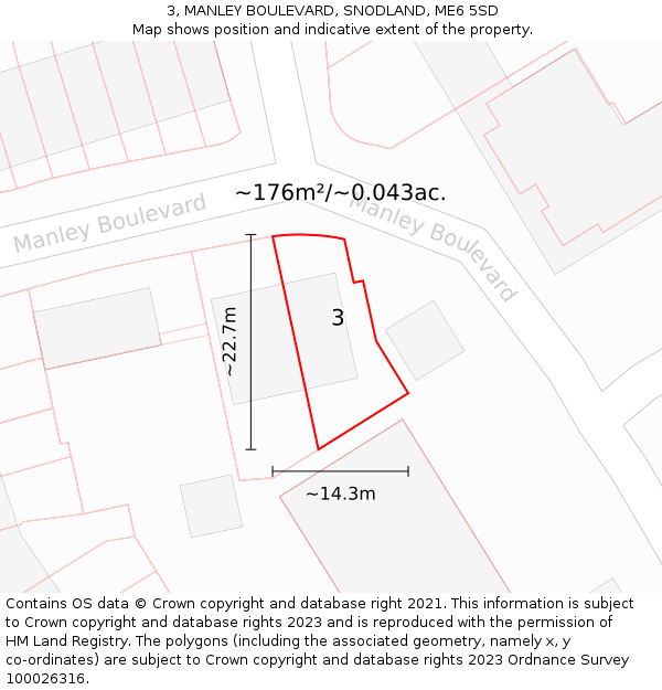 3, MANLEY BOULEVARD, SNODLAND, ME6 5SD: Plot and title map