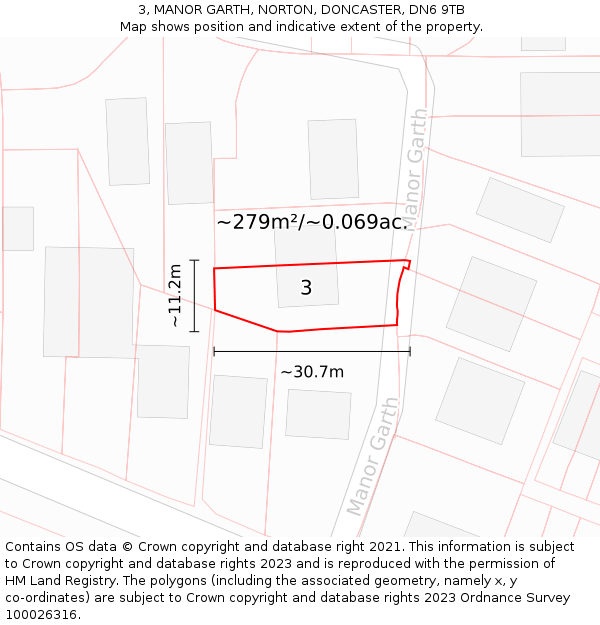 3, MANOR GARTH, NORTON, DONCASTER, DN6 9TB: Plot and title map