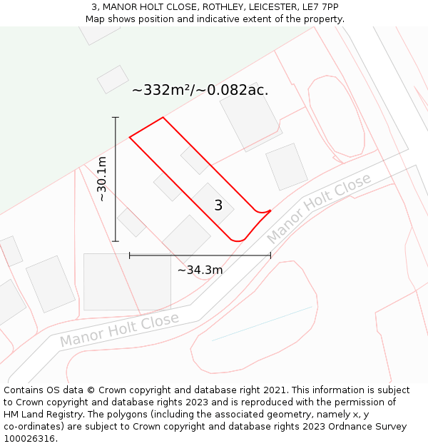 3, MANOR HOLT CLOSE, ROTHLEY, LEICESTER, LE7 7PP: Plot and title map