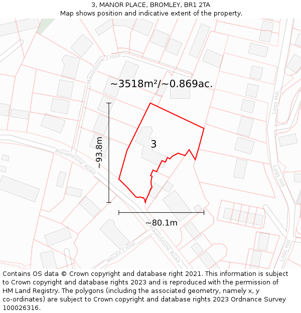 3, MANOR PLACE, BROMLEY, BR1 2TA: Plot and title map