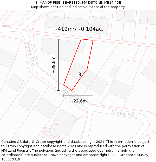 3, MANOR RISE, BEARSTED, MAIDSTONE, ME14 4DB: Plot and title map
