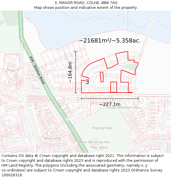 3, MANOR ROAD, COLNE, BB8 7AS: Plot and title map