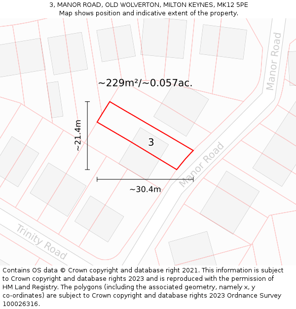 3, MANOR ROAD, OLD WOLVERTON, MILTON KEYNES, MK12 5PE: Plot and title map