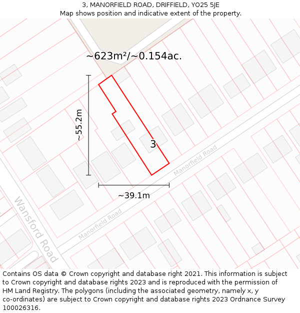 3, MANORFIELD ROAD, DRIFFIELD, YO25 5JE: Plot and title map