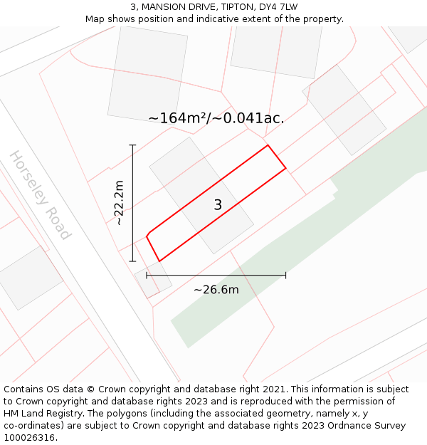 3, MANSION DRIVE, TIPTON, DY4 7LW: Plot and title map