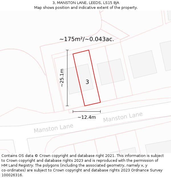 3, MANSTON LANE, LEEDS, LS15 8JA: Plot and title map