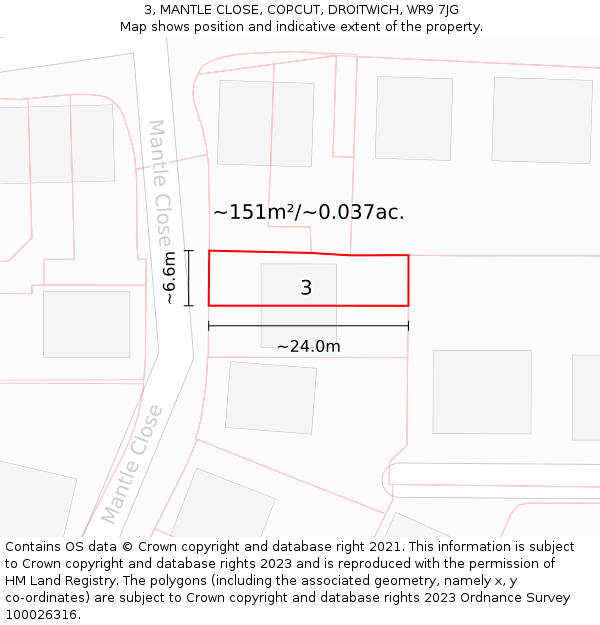 3, MANTLE CLOSE, COPCUT, DROITWICH, WR9 7JG: Plot and title map