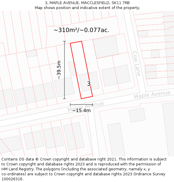 3, MAPLE AVENUE, MACCLESFIELD, SK11 7RB: Plot and title map