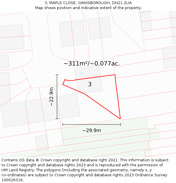 3, MAPLE CLOSE, GAINSBOROUGH, DN21 2UA: Plot and title map