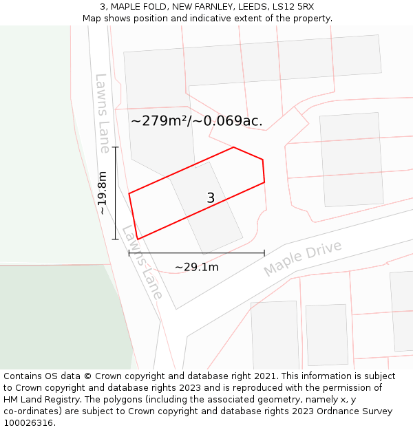 3, MAPLE FOLD, NEW FARNLEY, LEEDS, LS12 5RX: Plot and title map