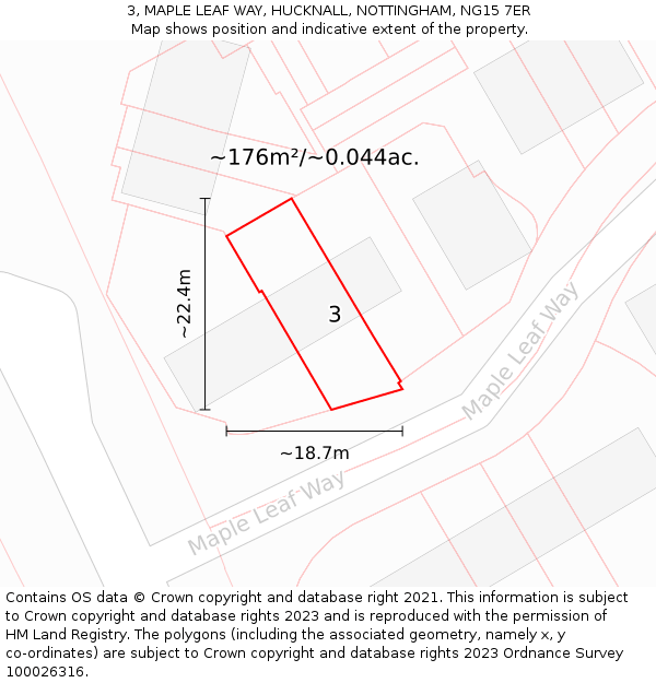 3, MAPLE LEAF WAY, HUCKNALL, NOTTINGHAM, NG15 7ER: Plot and title map