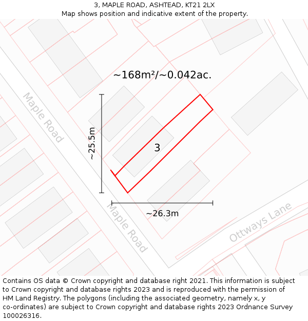 3, MAPLE ROAD, ASHTEAD, KT21 2LX: Plot and title map
