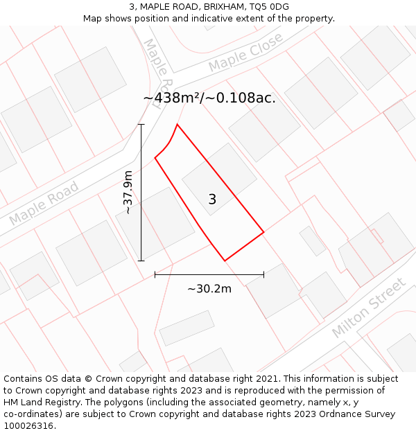 3, MAPLE ROAD, BRIXHAM, TQ5 0DG: Plot and title map