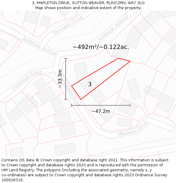 3, MAPLETON DRIVE, SUTTON WEAVER, RUNCORN, WA7 3LG: Plot and title map