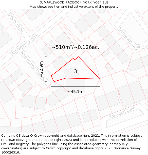 3, MAPLEWOOD PADDOCK, YORK, YO24 3LB: Plot and title map