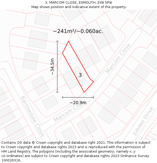 3, MARCOM CLOSE, EXMOUTH, EX8 5PW: Plot and title map