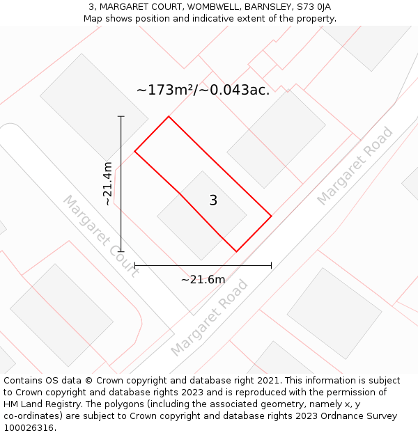 3, MARGARET COURT, WOMBWELL, BARNSLEY, S73 0JA: Plot and title map