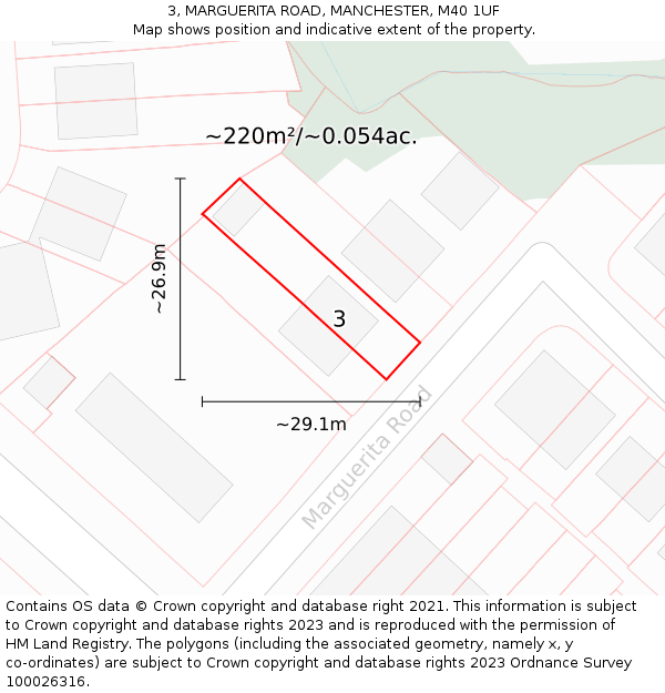 3, MARGUERITA ROAD, MANCHESTER, M40 1UF: Plot and title map