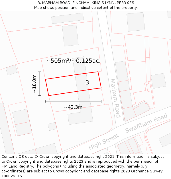 3, MARHAM ROAD, FINCHAM, KING'S LYNN, PE33 9ES: Plot and title map