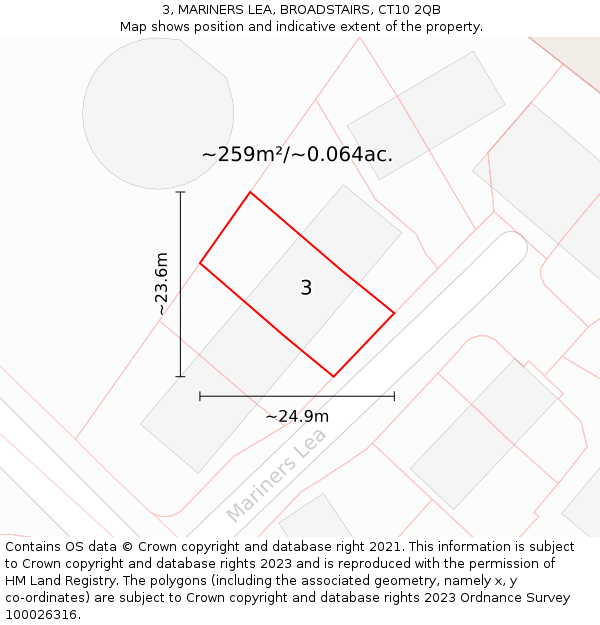 3, MARINERS LEA, BROADSTAIRS, CT10 2QB: Plot and title map