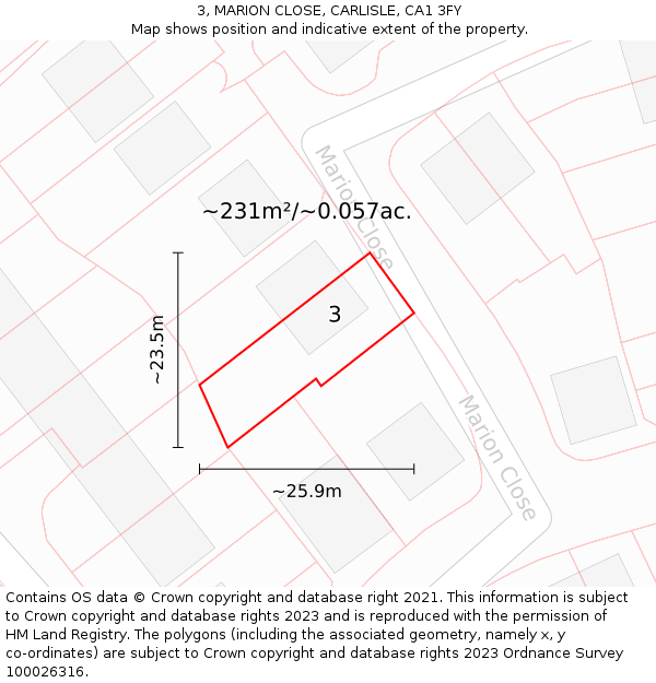 3, MARION CLOSE, CARLISLE, CA1 3FY: Plot and title map