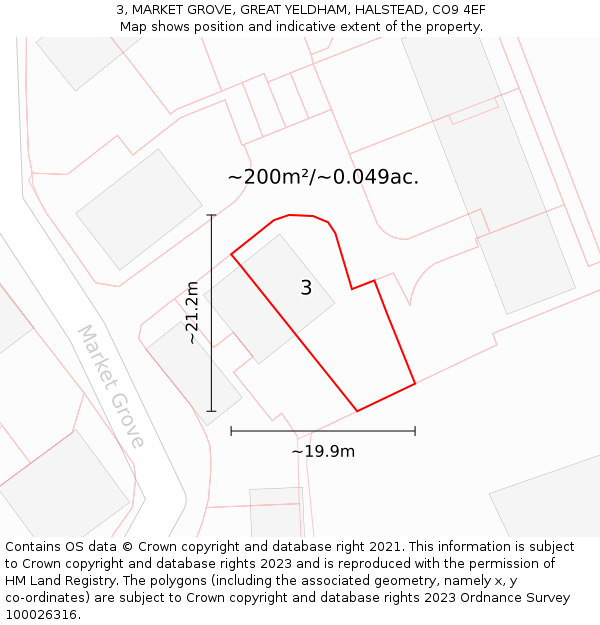 3, MARKET GROVE, GREAT YELDHAM, HALSTEAD, CO9 4EF: Plot and title map