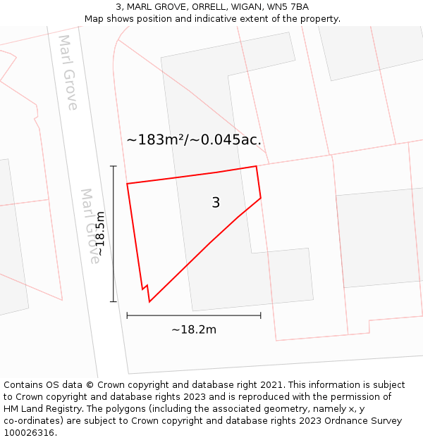 3, MARL GROVE, ORRELL, WIGAN, WN5 7BA: Plot and title map