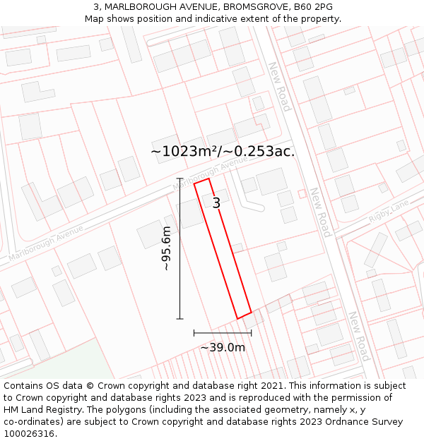 3, MARLBOROUGH AVENUE, BROMSGROVE, B60 2PG: Plot and title map