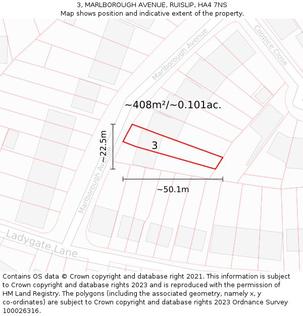 3, MARLBOROUGH AVENUE, RUISLIP, HA4 7NS: Plot and title map